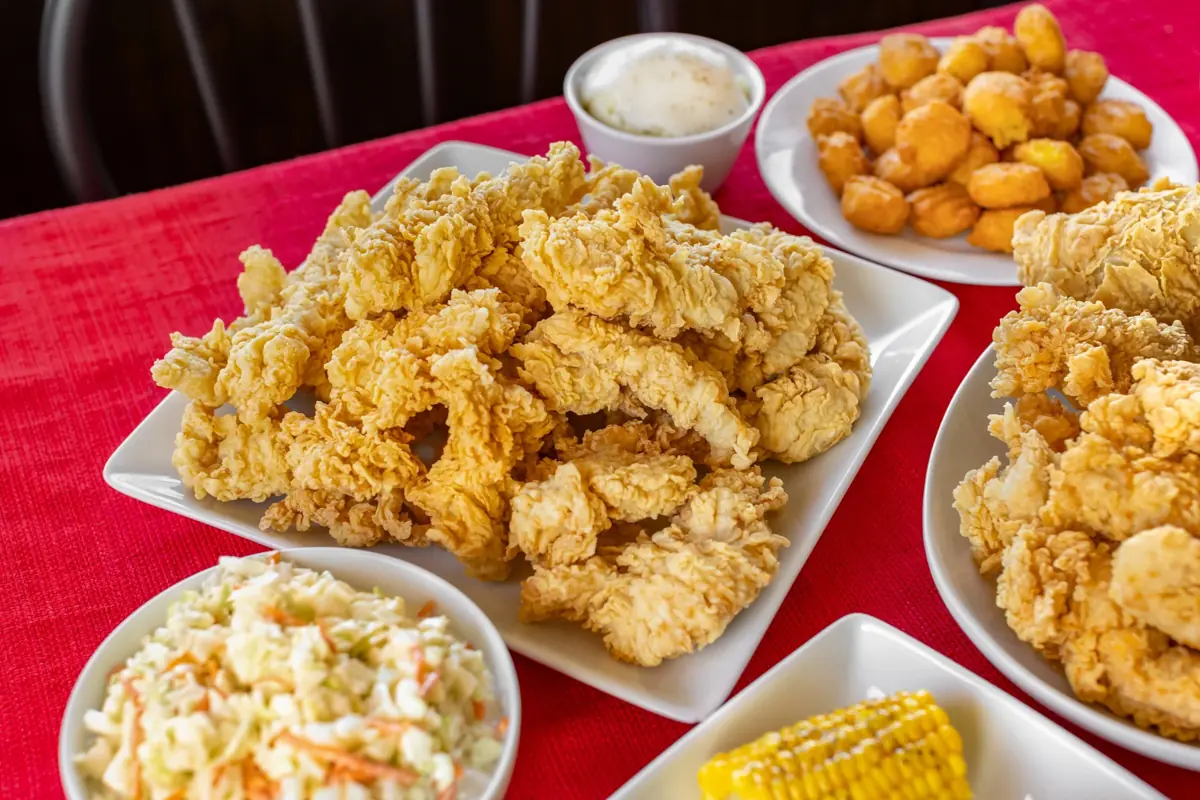 Coleslaw and corn nuggets with tenders